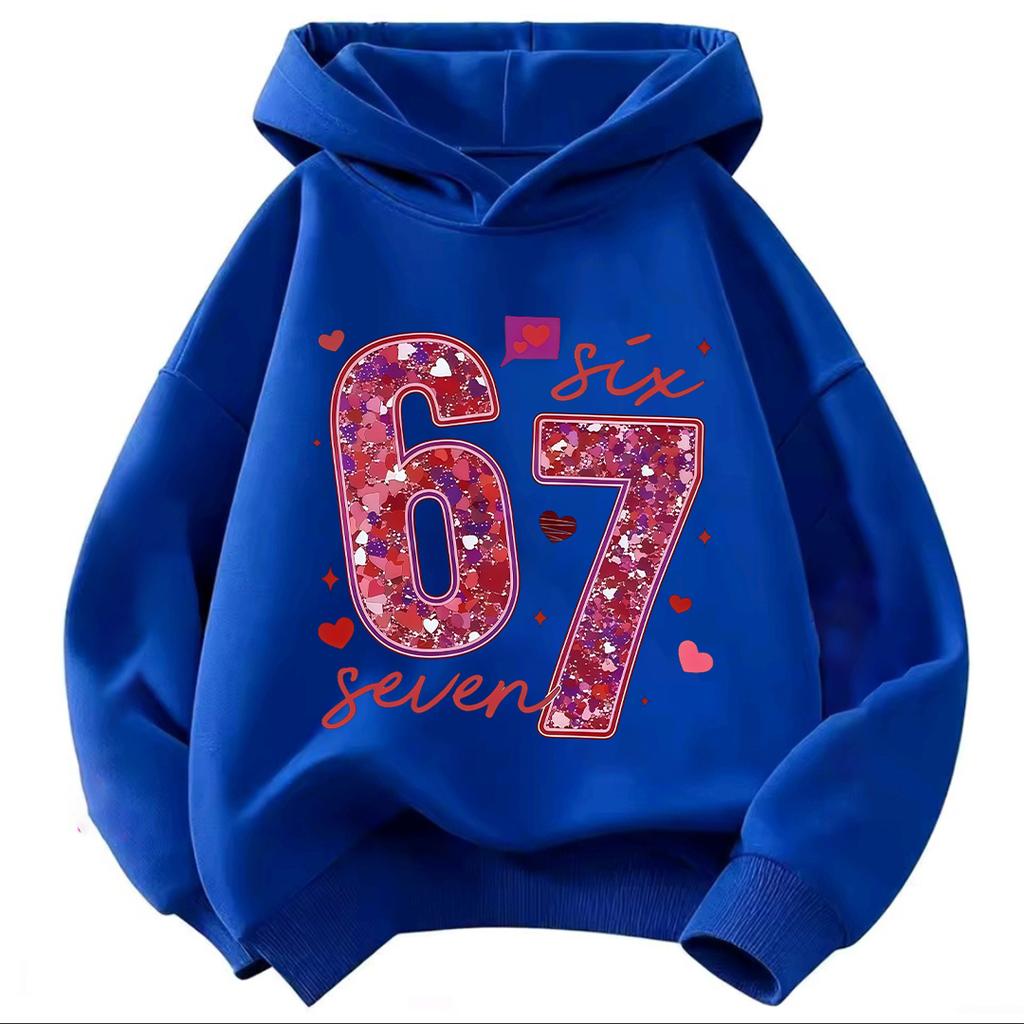 Kinder Kapuzenpullover Glitzer 67 Sechs Sieben Zahl Herz Aufdruck Langarm Pullover Sweatshirt Mädchen Freizeit Herbst Oberbekleidung