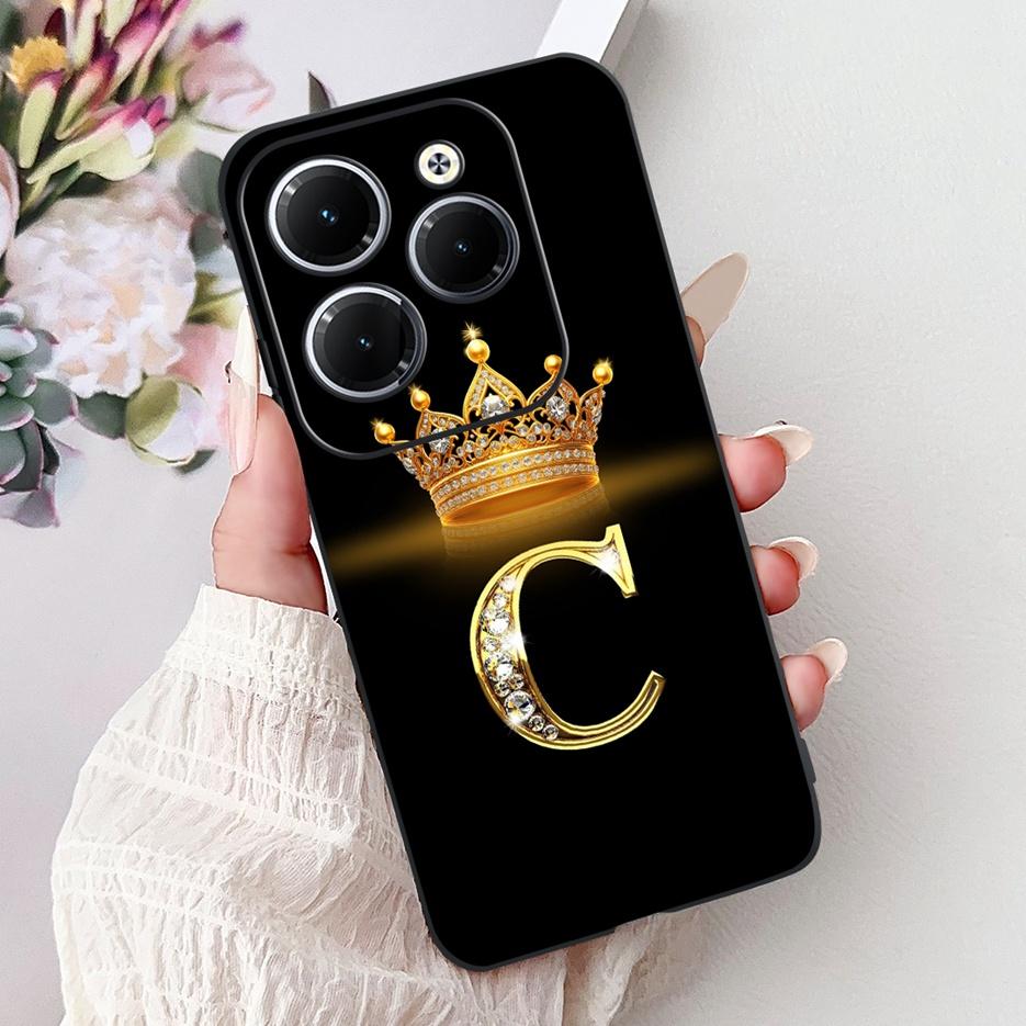 Pro pouzdro Infinix Hot 40 Pro X6837 Luxusní kryt s písmeny a korunkou Měkké silikonové pouzdro na telefon Pro Infinix Hot 40i Hot40 Pro Hot40i
