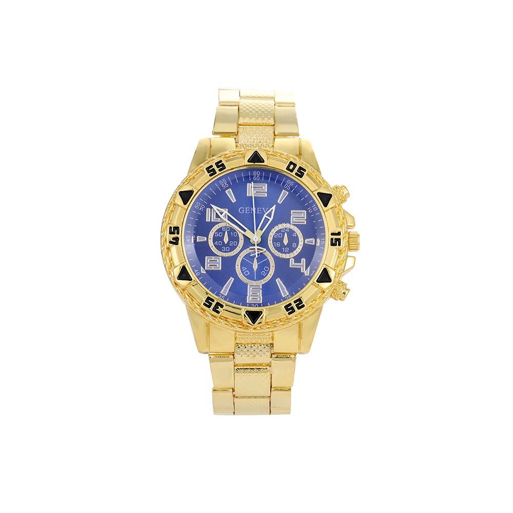 Men's Blue Light Glass Quartz Watch with Steel Band and Triple Sub-Dials