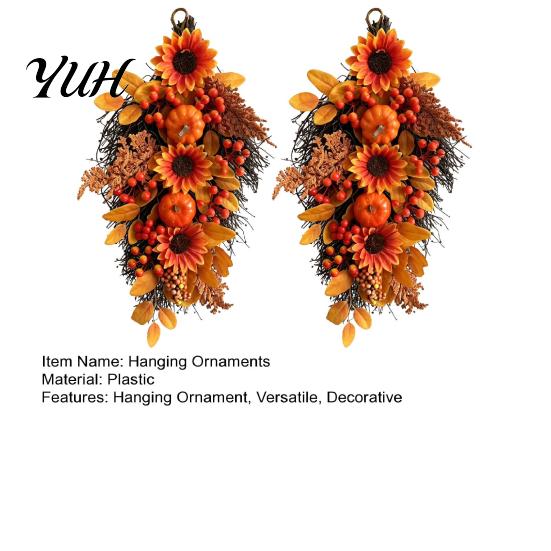 Thanksgiving Door Decor Fall Sunflower Swags Wreath, Maple Leaves And Berries Hanging Artificial Garland Autumn Seasonal Farmhouse Front Ornament for