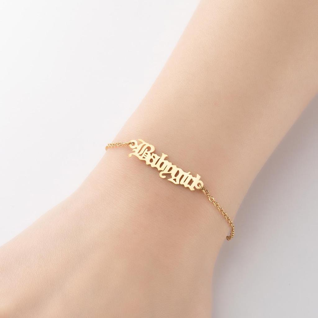 2024 European Retro Gothic Angel 'Babygirl' Love Letter Bracelet for Couples