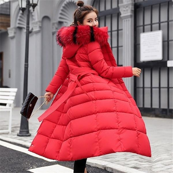 Giacca parka da donna alla moda invernale calda di media lunghezza con cappuccio casual, con collo in pelliccia rimovibile, per donna