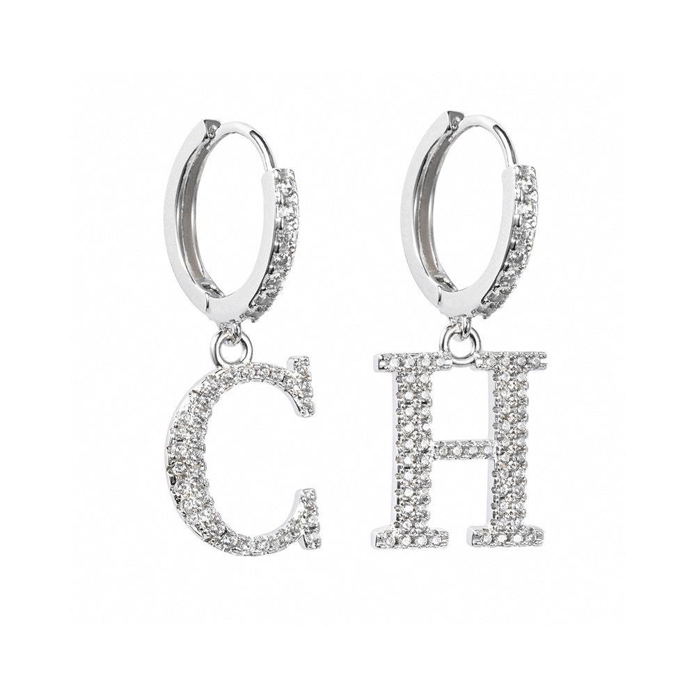 CHHC Zircon Brass Letter Earrings with Gift Box Packaging