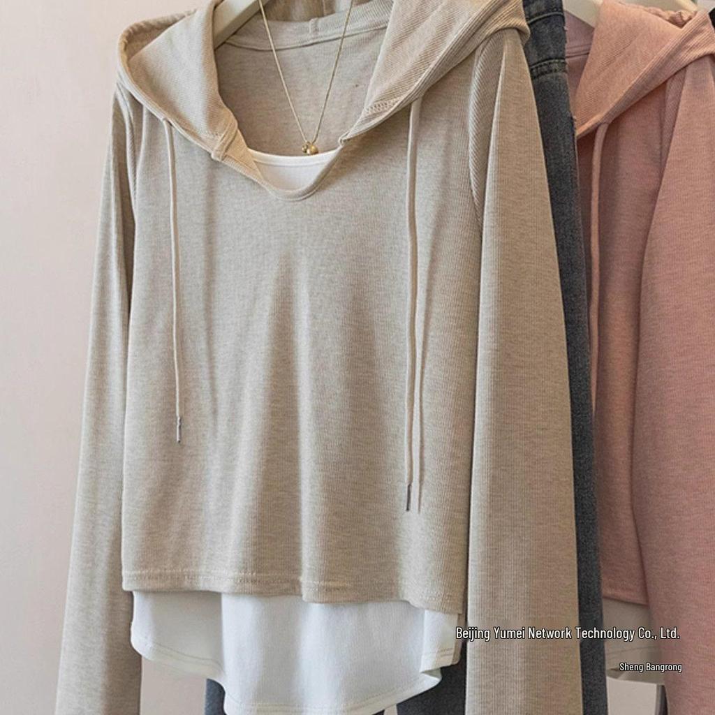Plus Size Women's Autumn Hooded Sweatshirt, 2025 New Style, Slimming Irregular Two-Piece Design.