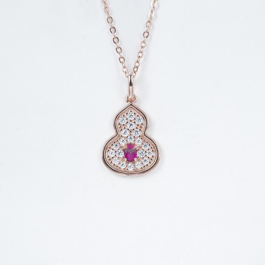 Rose Gold Ruby Gourd Necklace - S925 Sterling Silver, Chinese Style, Full Diamond Luxury Women's Fashion Accessory