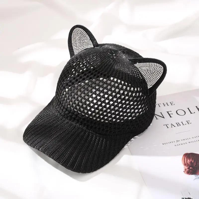 WTEMPO Women's Breathable Hollow-out Spring Summer Hats Cat Ears Shaped Cute Casual Elegant Versatile Wide Brim Travel Beach Hats