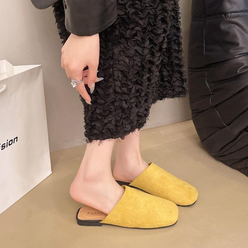 2025 Spring and Summer New Fashion Simple Korean Version of Baotou Half Slippers Women Wear A Lazy Slip-on Flat Muller Slippers