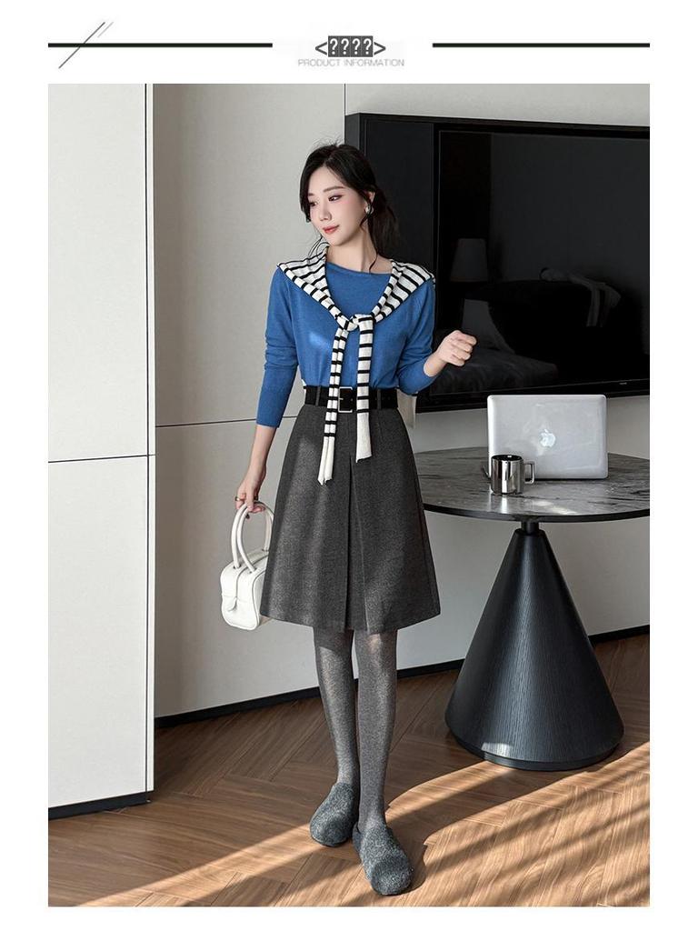 Woolen Women's A-line Pleated Skirt - 2025 Dark Gray Mid-Length Autumn/Winter Collection