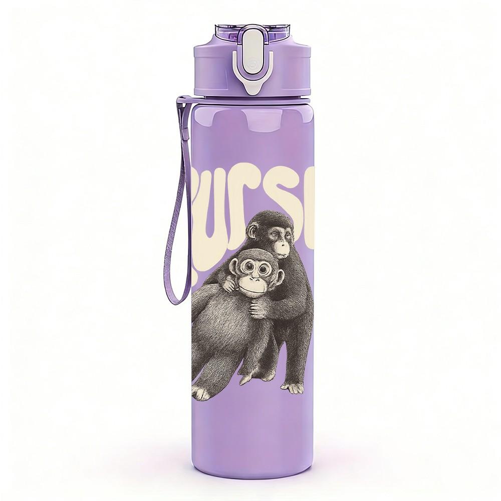 1PC Gorilla Grunge Text Design 750ml Color Plastic Sports Water Bottle Leakproof Flip Straw Lid Suitable for Sports Office Home Use