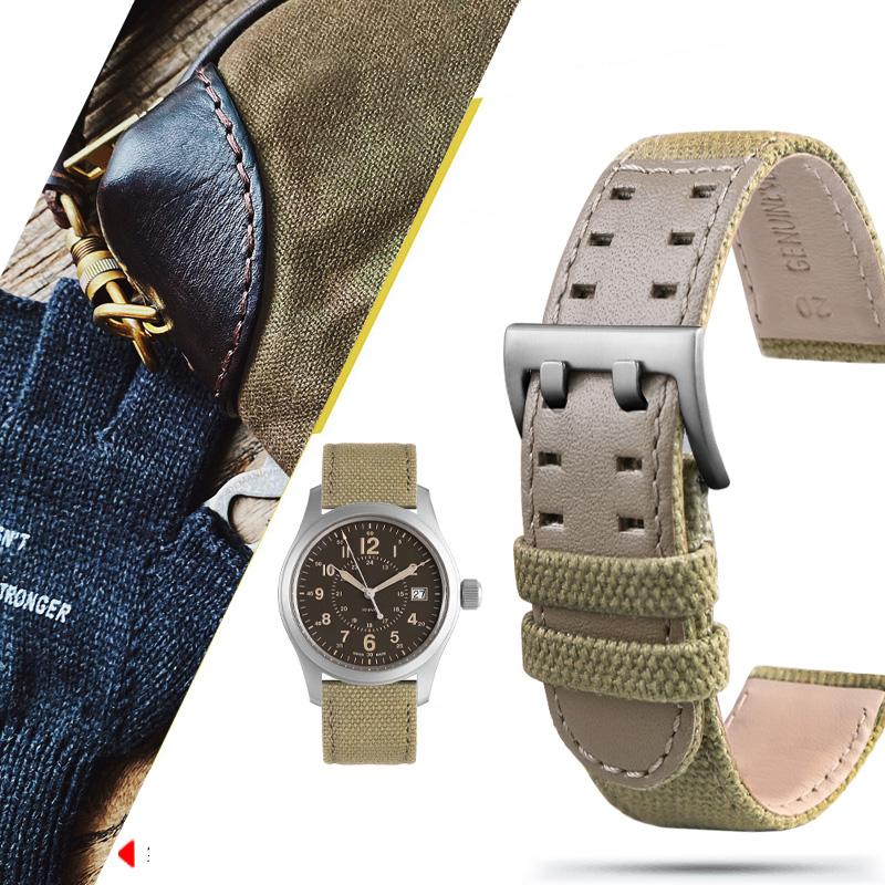 Klasický 20mm 22mm Pre hodinky Hamilton Khaki Field H760250/H77616533/H70605963/H68201993 Remienok na hodinky Pravá koža Nylon Pánsky remienok na hodinky