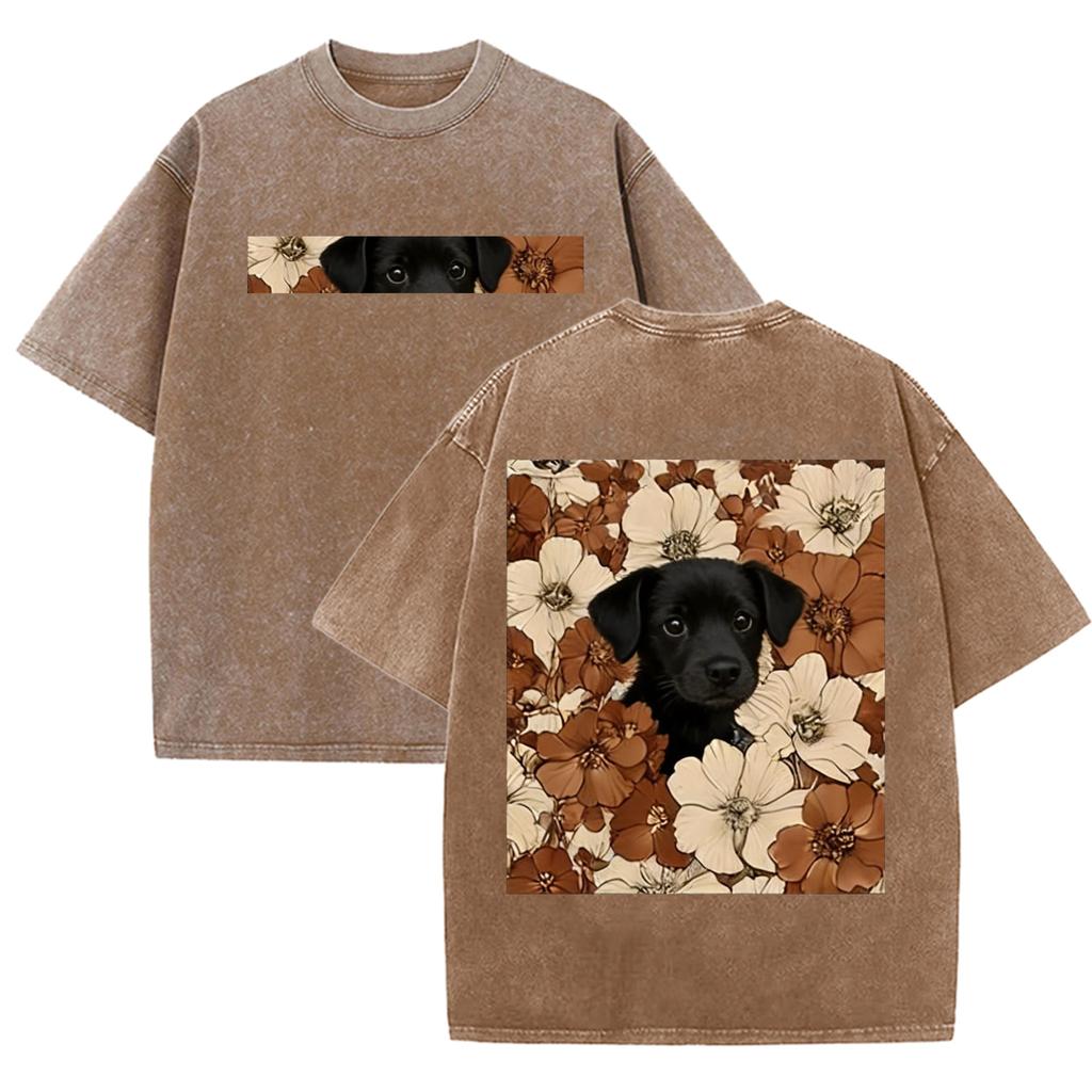 Double Sided Animal Pattern Print Vintage Washed T Shirt Oversized Cotton Aesthetic Kawaii Casual Short Sleeve Streetwear Tee