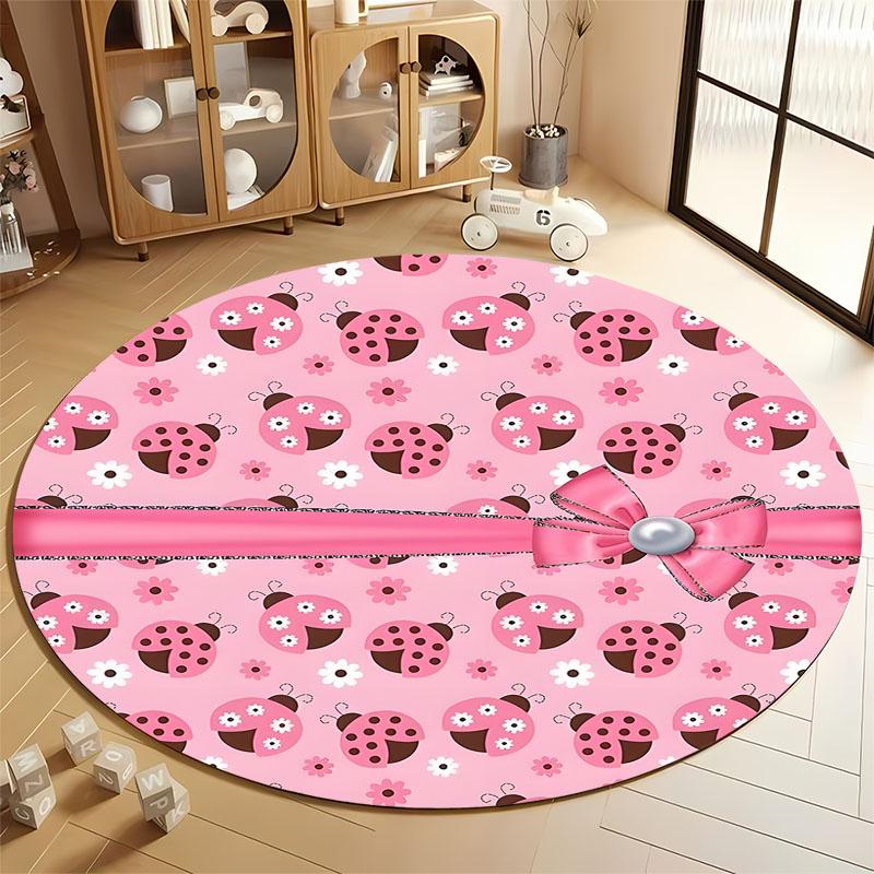 

Pink Ladybug Mat for Kids Playroom Decor round carpet for home sofa bedroom, gift Diameter 60cm
