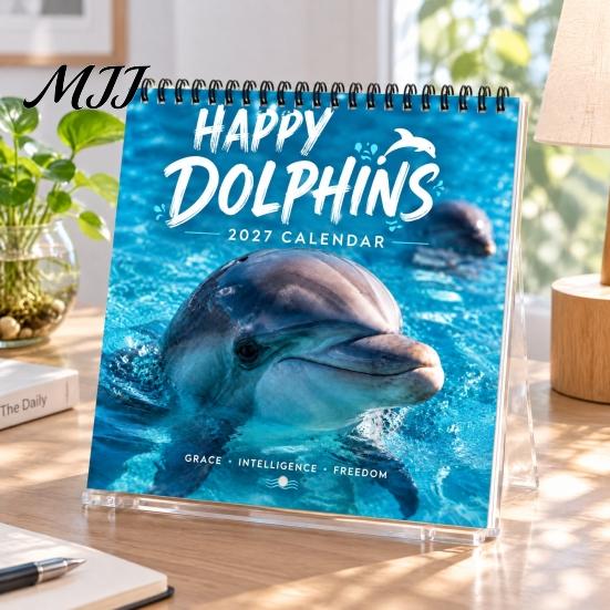 Twelve Month Agenda Happy Dolphins 2027 Wall Calendar, Cute Ocean Animal 12 Daily To-do Notes Planner, Funny Dolphin Photography Hanging Calendar for