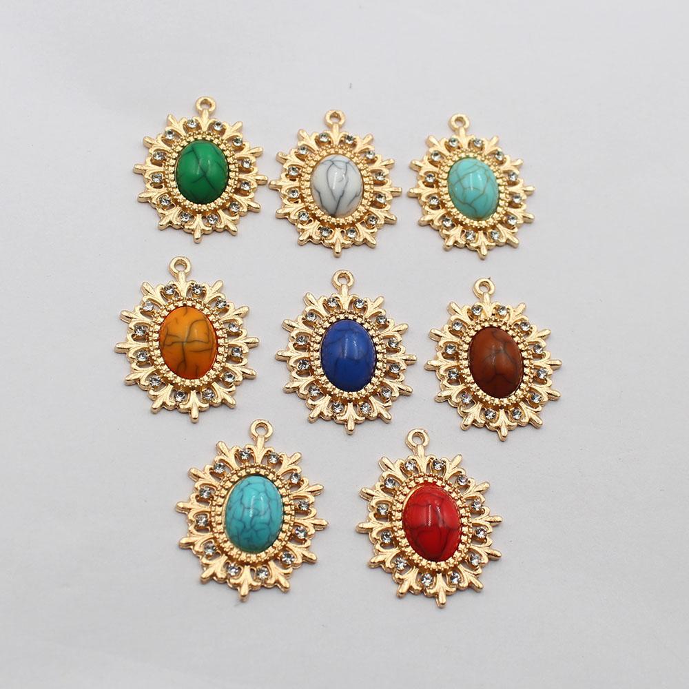 Factory direct sales of 8 pieces of 23 * 32mm oval flat bottomed turquoise pendant, suitable for DIY clothing necklace pendants