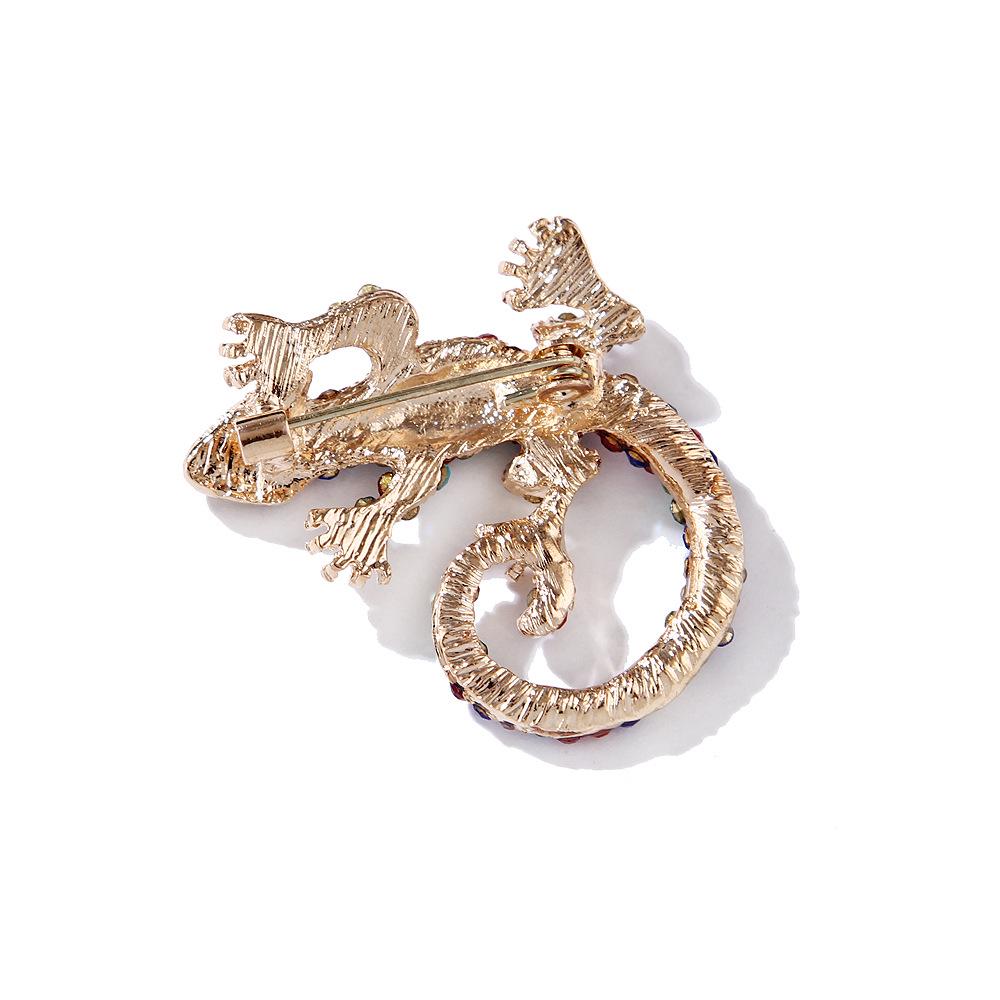 Broche Lanhao Rétro Mignonne Lézard avec Incrustation de Diamants - Accessoire de Mode Européen/Américain Pince pour Cardigan