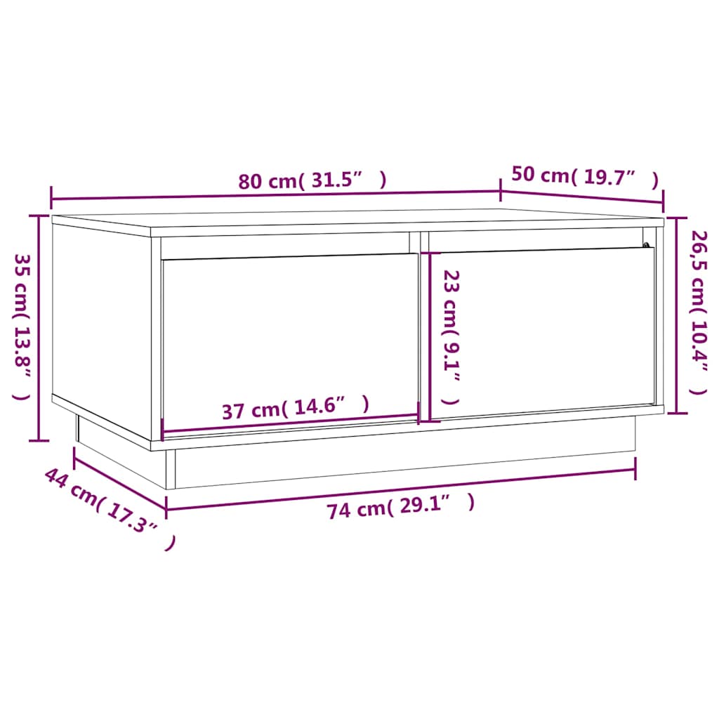 Coffee Table Black 80 X 50 X 35 Cm Solid Pine Wood