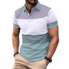 New Men's Casual POLO Shirt Digital Printing Striped Buttons Lapel Top T-shirt