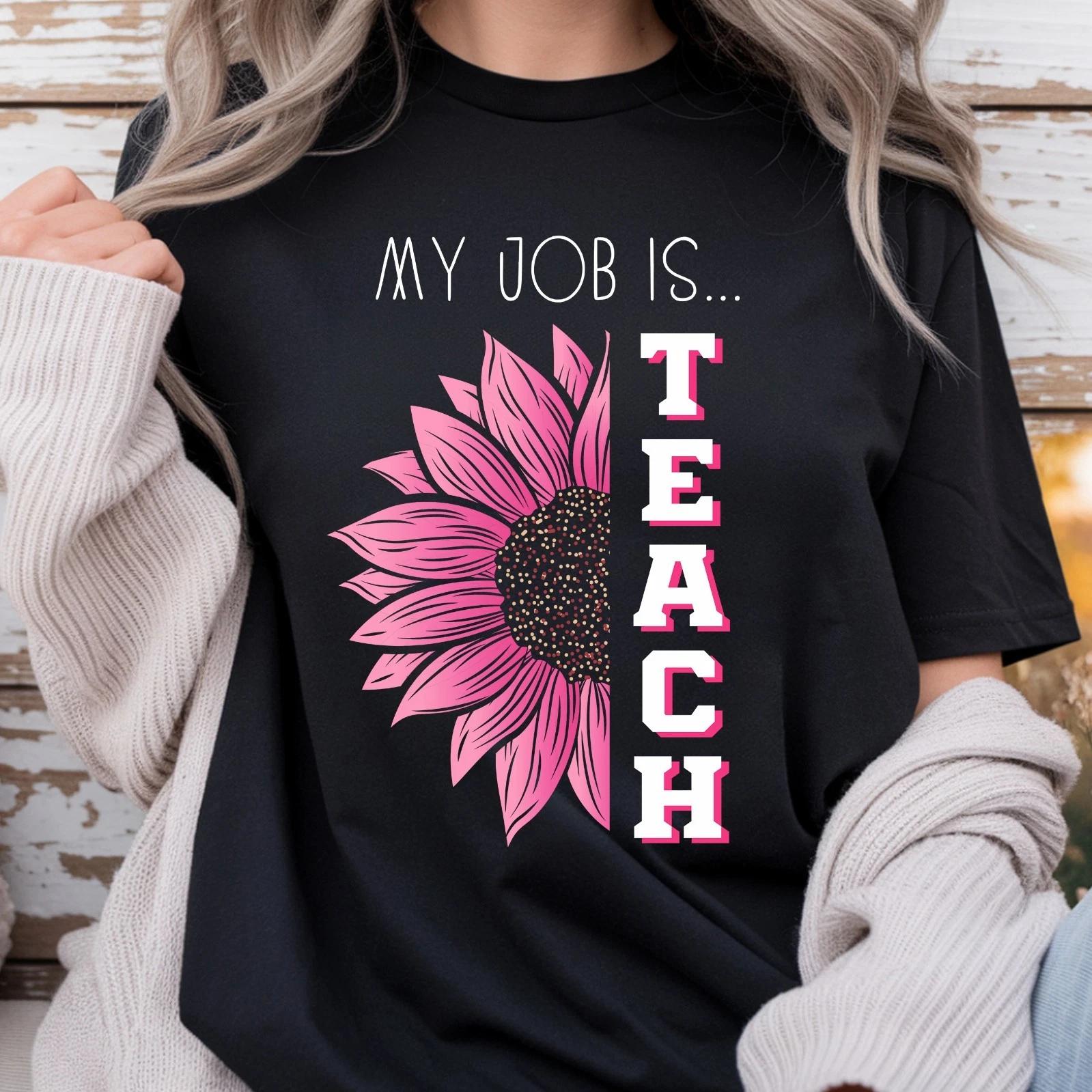 My Job Is Teach T- Shirt, Retro Floral Women Men Funny Teacher Pink Life T- Shirt S