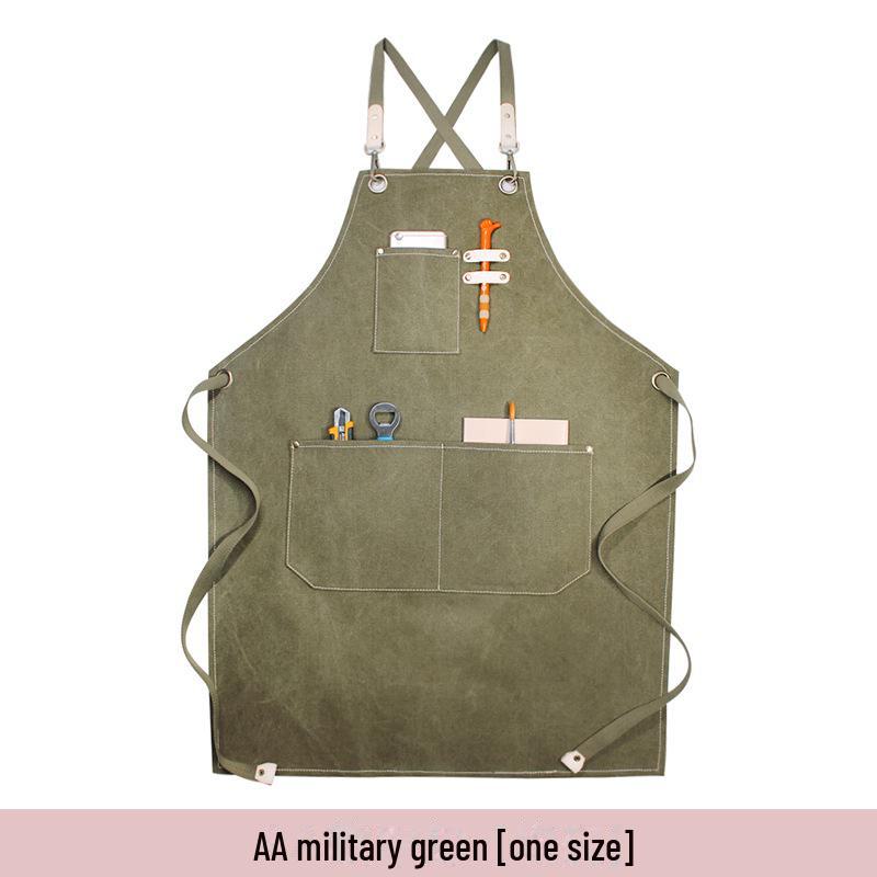 Custom Logo Floral Canvas Apron for Milk Tea, Baking, Kitchen, and Barber Use - Thickened for Men and Women