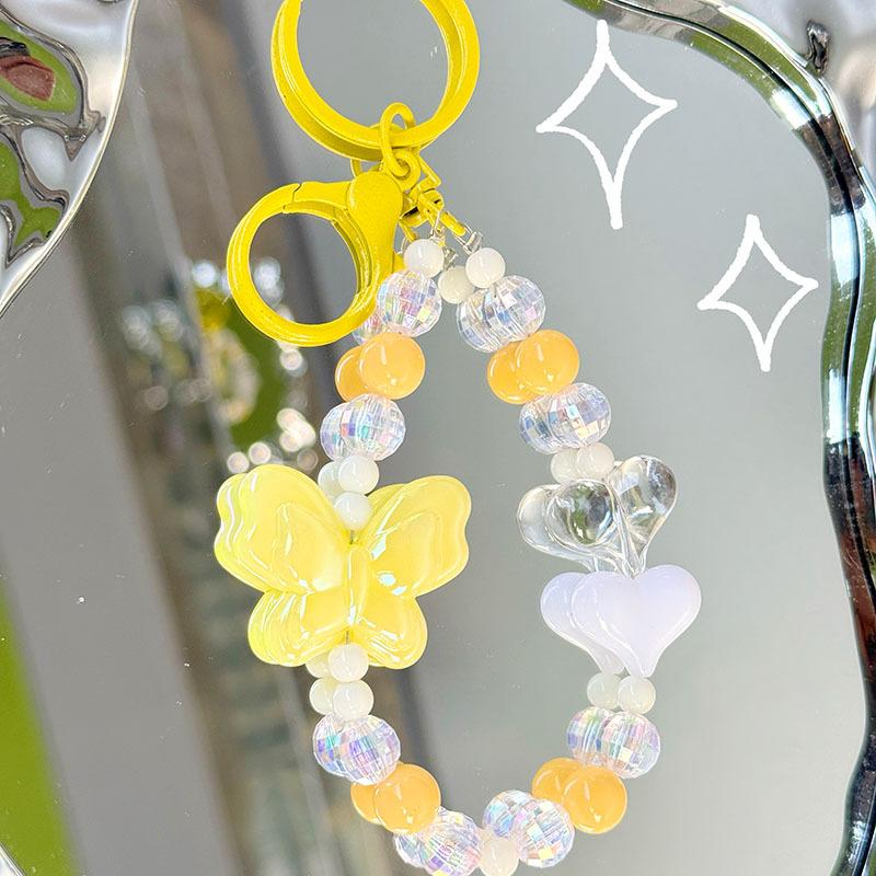 Butterfly Bowknot Beaded Mobile Phone Charm Strap Keychain Lanyard For Women Cute Girl Jewelry Phone Hanging Rope Holder Pendant