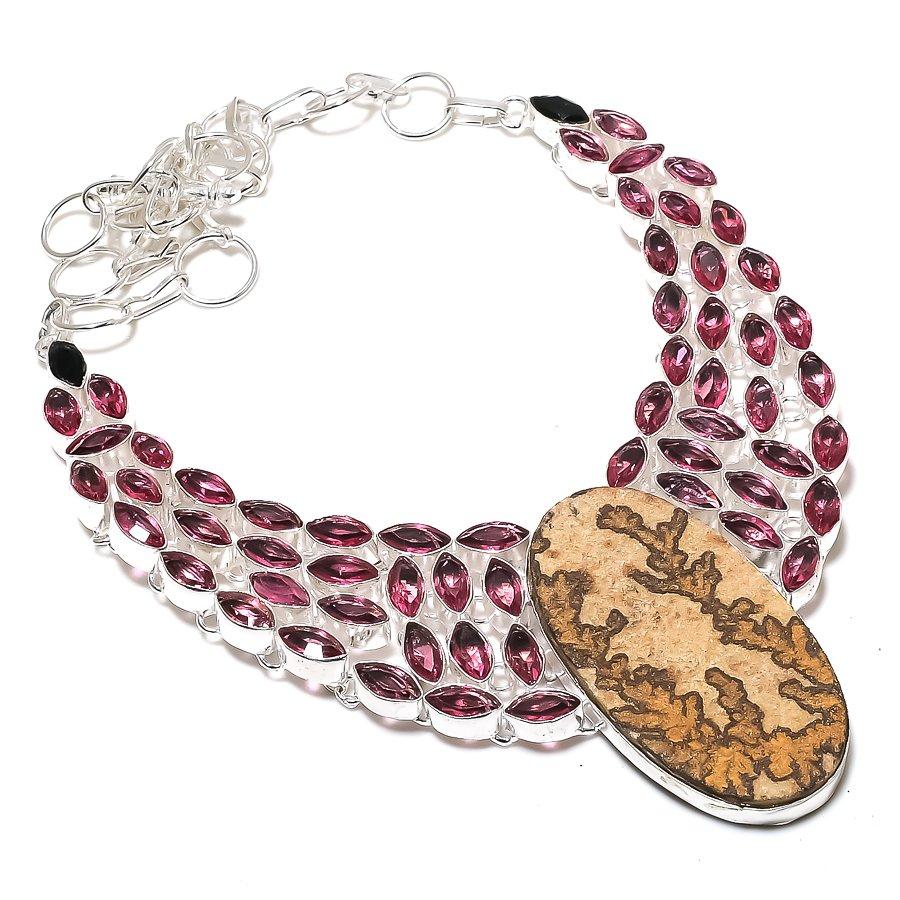 

Ожерелье из натурального серебра 925 пробы с псиломеланом и дендритным узором 18 дюймов w2V20