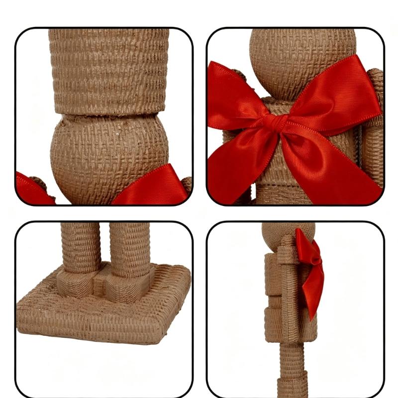 Kerstdecoraties Notenkrakers Soldaat Beeldjes met Geribbelde Afwerking, Gedurfde Rode Strikken en Rechthoekige Basis voor Feestelijke of Dagelijkse Planken, Entree,