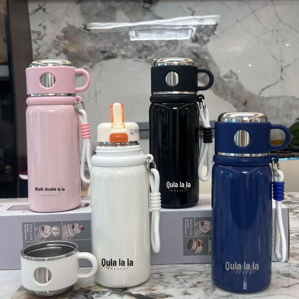 316 Stainless Steel Insulated Double-Drink Cup with Tea-Water Separation and Straw - Portable, Thickened, and Handheld for Outdoor Use