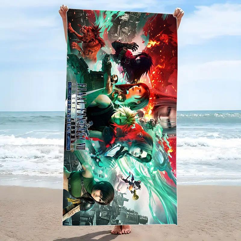 Ffvii Game Print Beach Towel, Large Soft Quick Dry Towel for Beach Camping Swimming