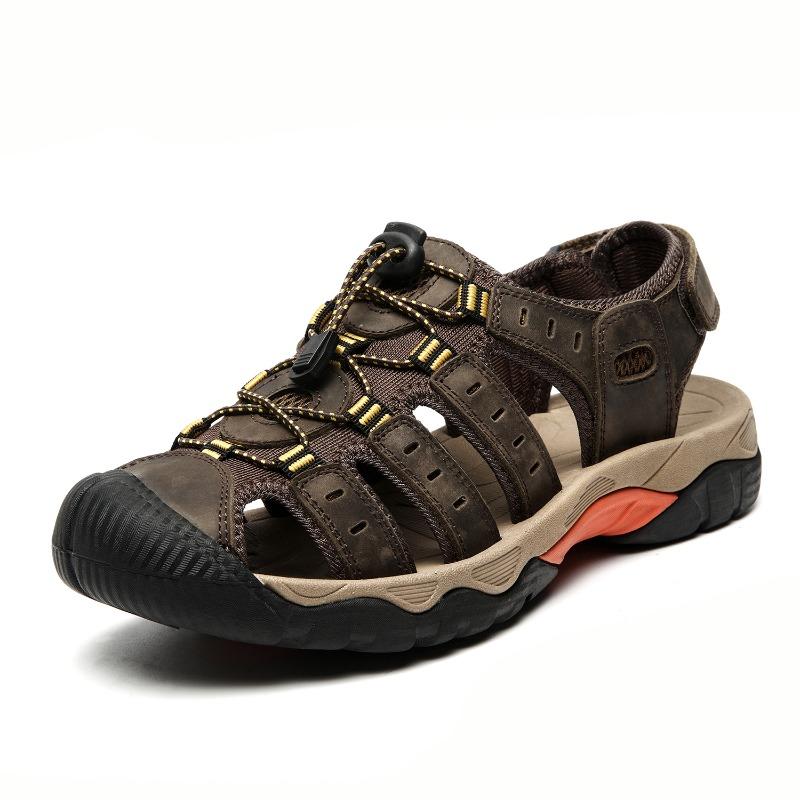 

Мужские сандалии из натуральной кожи большого размера, летние мужские пляжные сандалии, уличные сандалии для мужчин 43 темно-коричневого