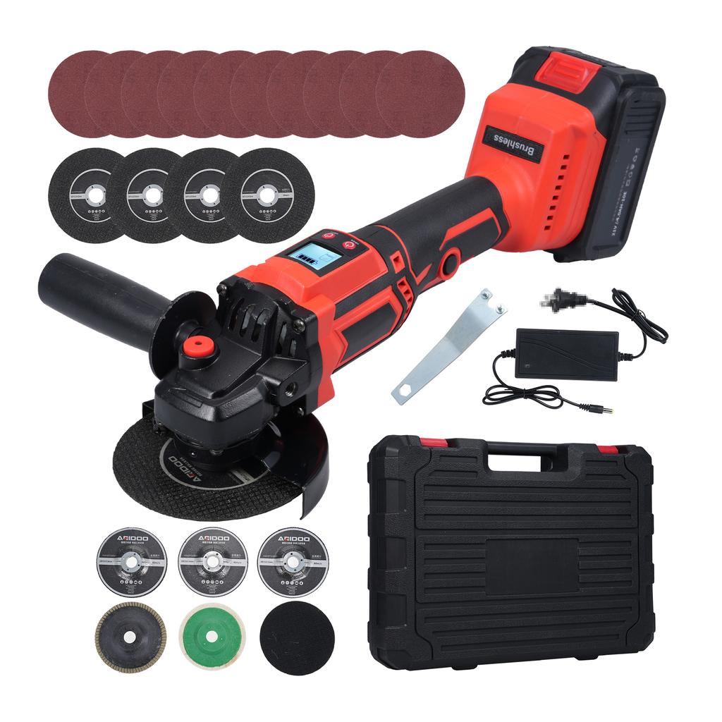 Cordless Angle Grinder Brushless Angle Grinder 2PCS 21V 4.0Ah Battery Cutting Grinding Polishing