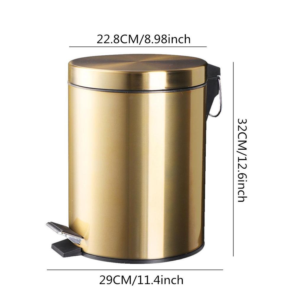 5L Champagne Gold Pedal Trash Can with Lid for Kitchen Use