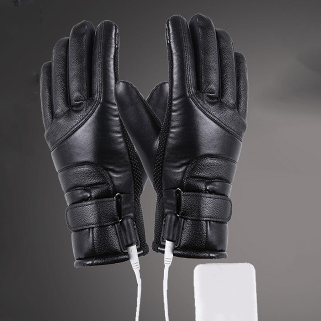 Electric Heated Gloves Windproof Touchscreen Hand Warmer USB Soft Leather Heating Gloves for Outdoor Camping Hiking