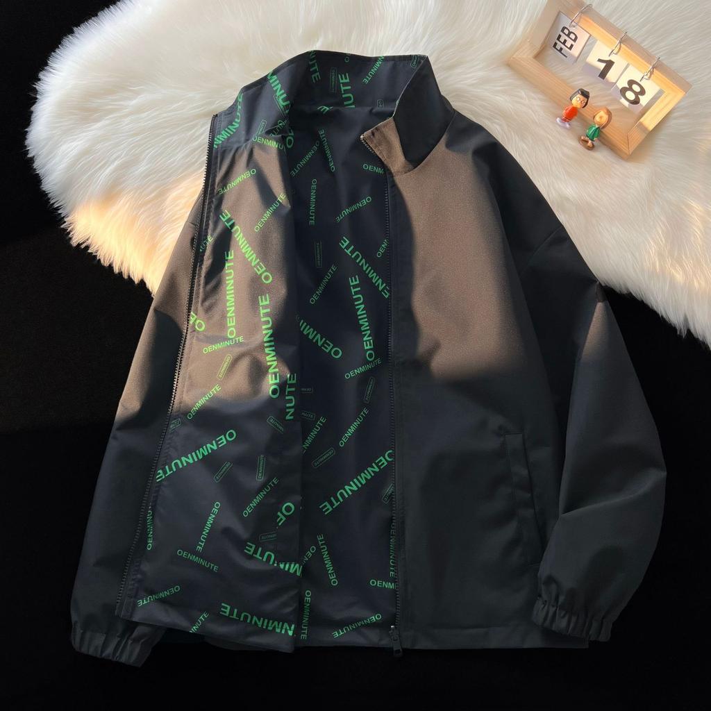 Double-sided Stand-up Collar Jacket for Men's Spring and Autumn Thin Loose Casual Men's Jacket Versatile
