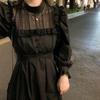 Autumn Gothic Black Lace Dress Women Casual Elegant Party Midi Ruffle Long Sleeve Dress Emo Y2k Goth Clothes