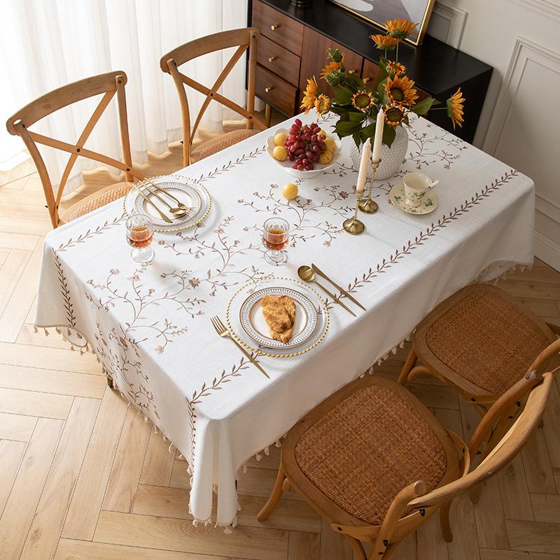 Modern Minimalist Waterproof Linen Tablecloth Rectangle Coffee Desk Table Cover White Fresh Style