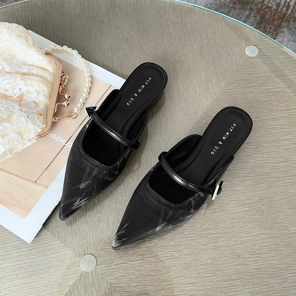 

Модные женские тапочки на низком каблуке 2024 года, новинка, горячая распродажа, летняя однотонная женская обувь Baotou Rubber Pu, женские тапочки Zapatos 38 чёрный