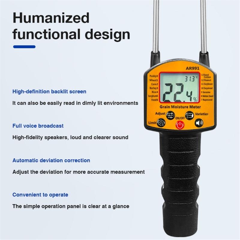 Easy carry Moisture Tester with LCD Back light Display Moisture Meter Tool for Agricultural Grains Including Soybean Peanut