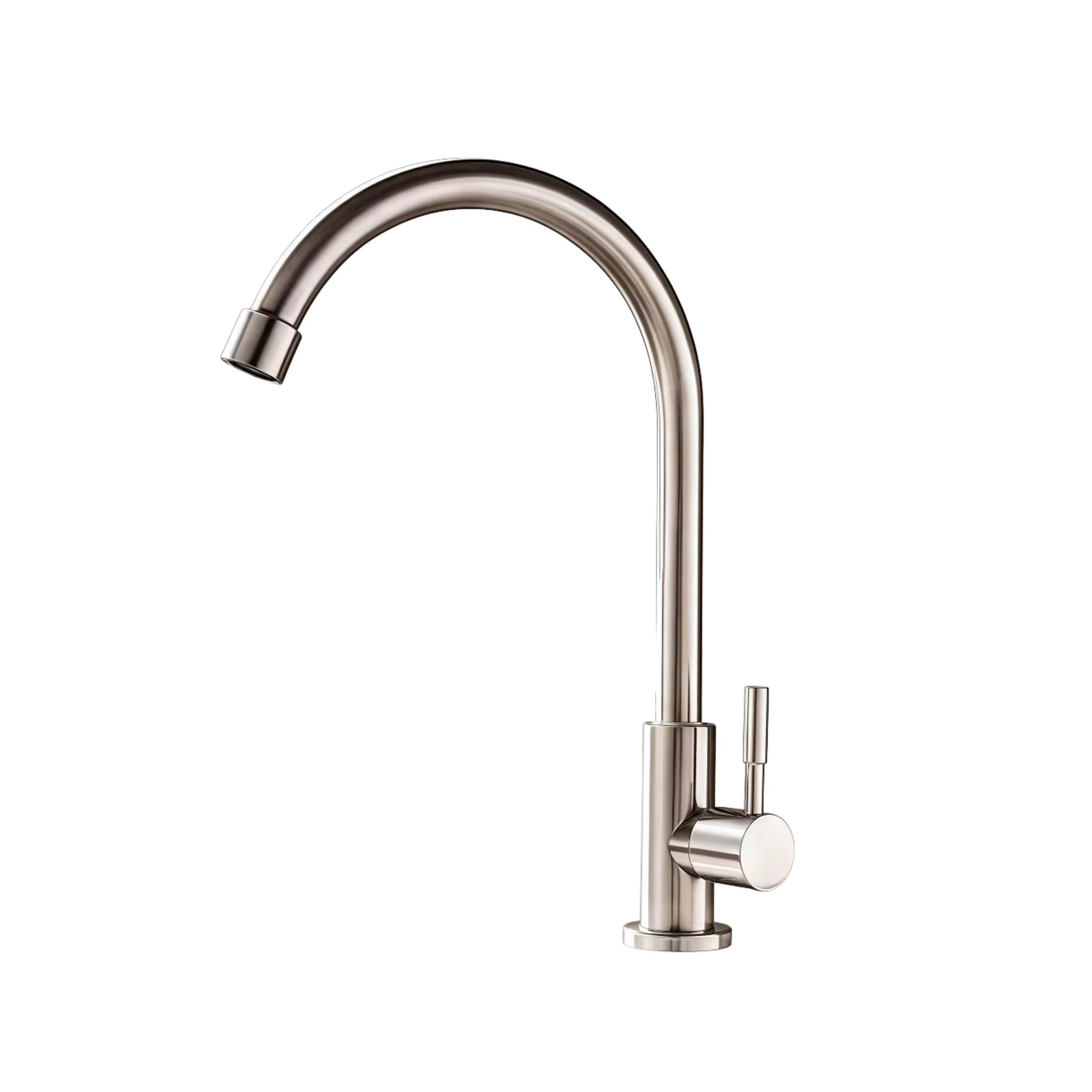 304 Stainless Steel Modern Single Handle Deck Mounted Kitchen Faucet High Arc Gooseneck Cylindrical Spout Single Hole Brushed (as the picture,Stainless Steel)