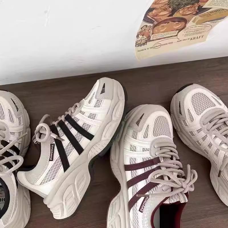 2025 spring new popular thick-soled heightened mesh dad shoes women's color matching lace-up versatile sports and leisure shoes