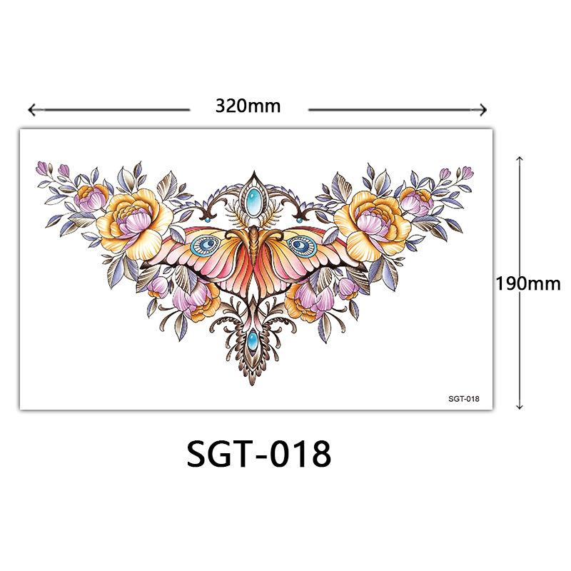 

Цветочная тату-наклейка на грудь, Наклейка-тату на грудь, Цветная тату-наклейка с большой картинкой на половину ногтя 190*320MM