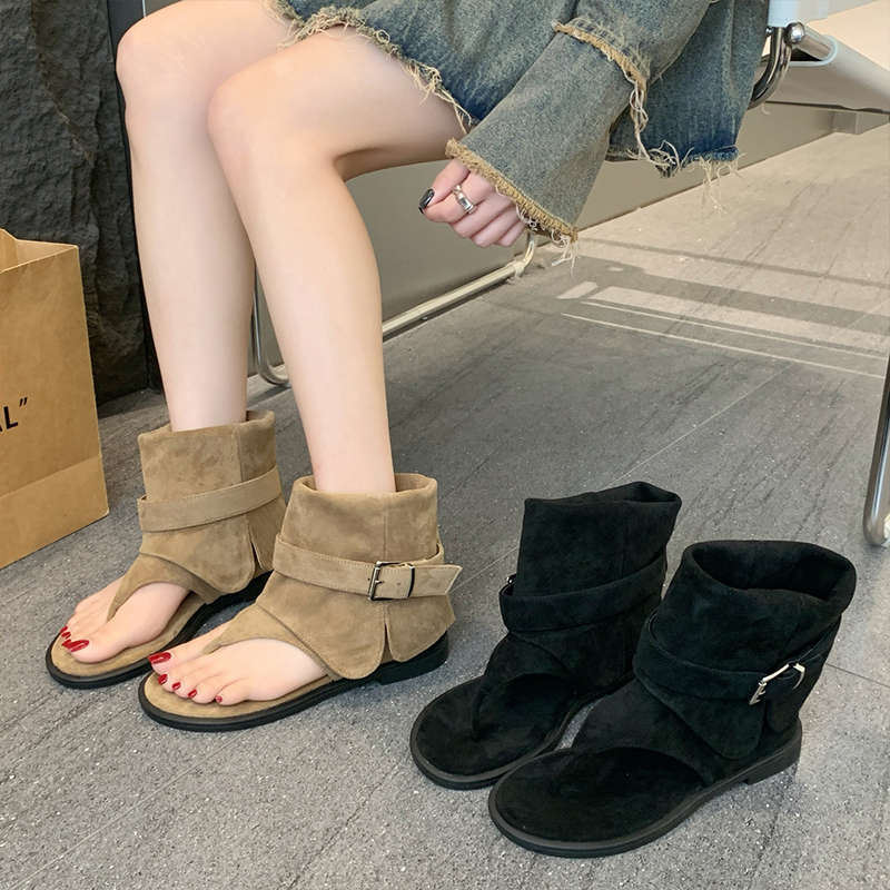 Flat-bottomed Cool Boots, Sleeves, Trousers, Short Boots, Flat-bottomed Flip-flops, Women's Models, New French Toe Sandals In Summer 2025