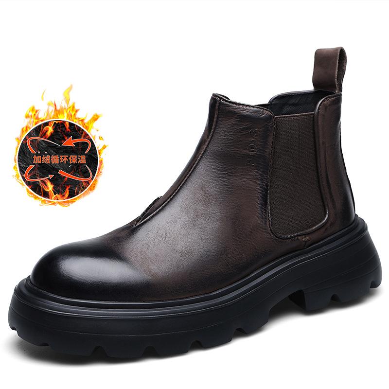 

2025 прямая поставка ботинки челси мужские короткие ботинки на толстой подошве легкие рабочие ботинки британский стиль кожаные ботинки мартин модные кожаные ботинки 44