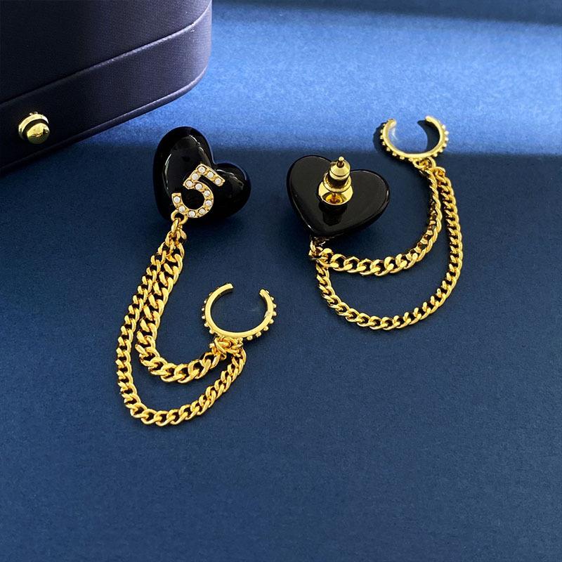 

Бриллиантовый комплект бабушки Сяосян №. 5 бахромчатых сережек-гвоздиков с цепочкой, висячие серьги в форме сердца, женские серьги золотой