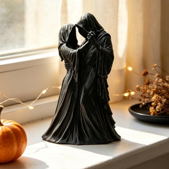 3D Geprinte Doodshoofd Beelden Dansend Grim Koppel Beeldje, Gotisch Met Kap Schedel Niche Verzamelaars Beeld, Donkere Esthetiek Tafelblad Decoratie, Halloween
