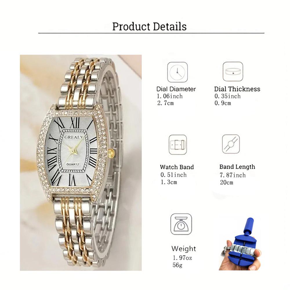 Luxus Damen-Armbanduhr mit Strass-Fass-Zifferblatt und römischen Ziffern - Modisch und lässig