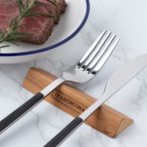 Tramontina Advanced Wooden Cutlery Rest, 10cm X 2.9cm, Antibacterial Treatment, Natural Teak Wood, Knife Rest, Chopstick Rest, Made In Brazil, 13937/0