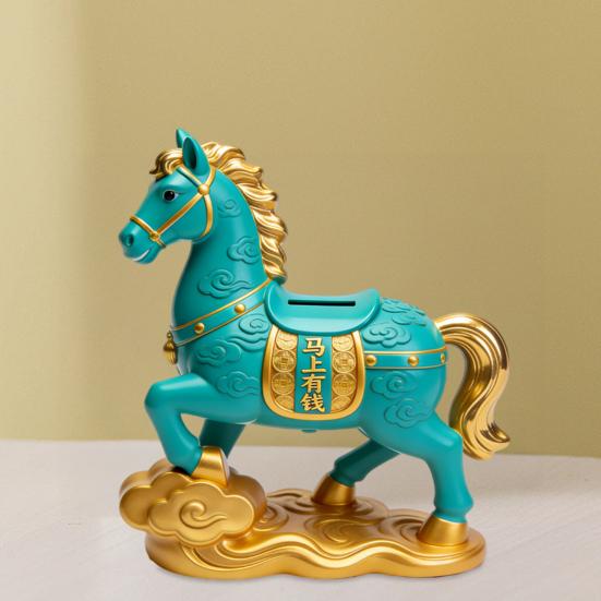 Chinese Horse Money Saving Box Decorative Resin Money Box Feng Shui Desktop Piggy Bank Souvenir Gift for Chinese New Year Spring Festival
