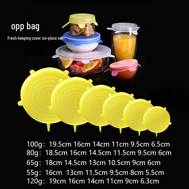

Silicone Smiley Face Fresh-keeping Lids, Six-piece Set - Dustproof & Sealing for Kitchen Bowls. 55g OPP Bag