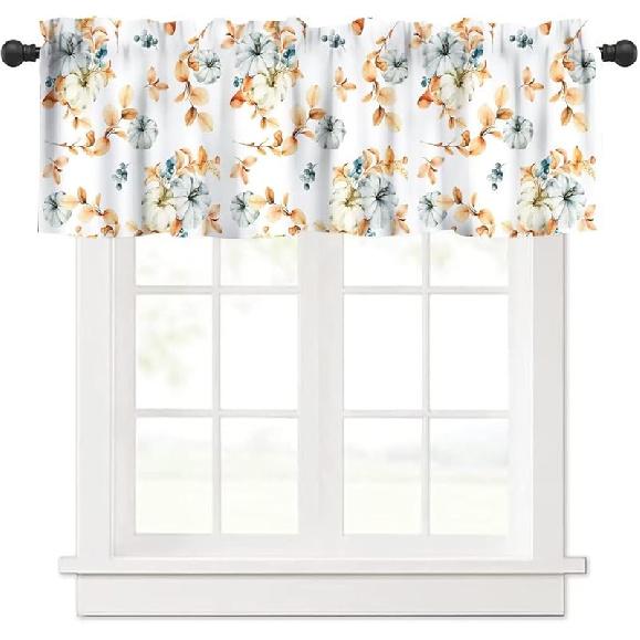 Farm Fall Window Valance, Thanksgiving Pumpkins Autumn Leaves Vine Windows Curtain Valance for Kitchen Dining Room Canteens Home Decor, One Panel