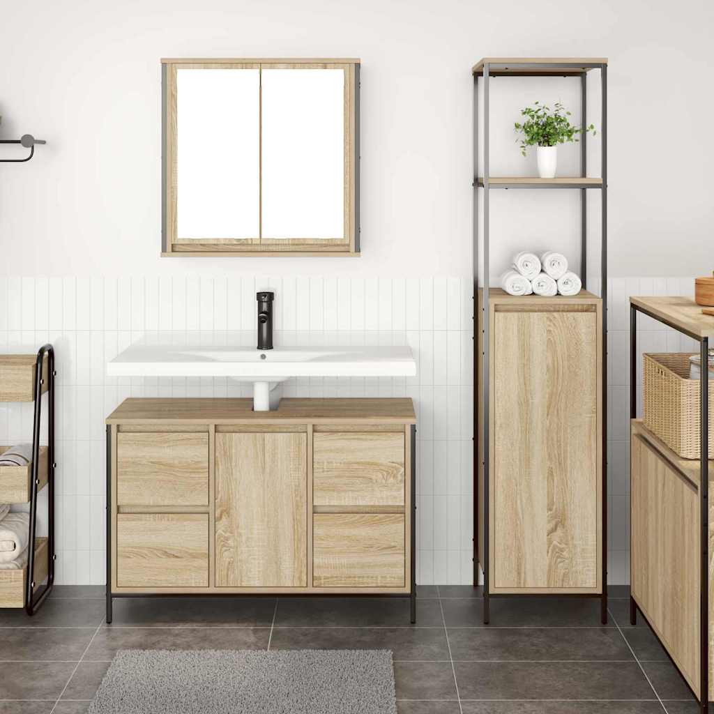 Bathroom Furniture Set with Shelf 2 pcs Sonoma Oak and Black